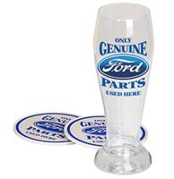 fiftiesstore Ford Only Genuine Parts Used Here Pilsglas Cadeau Set - Incl. Onderzetters