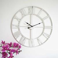 huismerk 50cm Retro Woonkamer Strijkijzer ronde Romeinse numeral mute decoratieve wandklok (zilver)