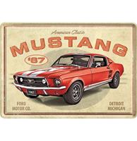 Fiftiesstore Metale Postkaart Ford Mustang - GT 1967 Rood