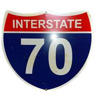 Fiftiesstore Interstate 70 Straatbord - Roestig Uitziende Plekjes - 43 x 38 cm