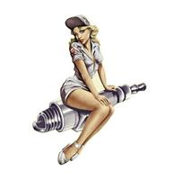 Fiftiesstore Pin-Up White Outfit Spark Plug Metalen Bord 43 x 56 cm