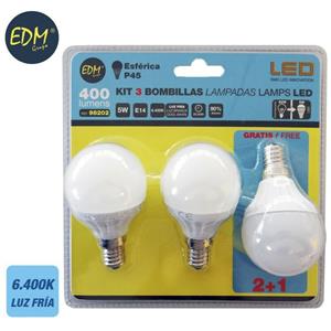 EDM Kit 3 sphärische LED-Lampen 5W E14 6400K Kaltlicht 98202 - 