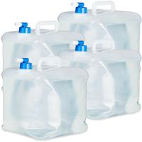 RELAXDAYS Faltkanister 4er Set, 15 l, Hahn, Schraubdeckel, Griff, Wasserkanister Camping, BPA-frei, transparent/blau