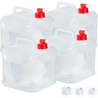 RELAXDAYS Faltkanister 4er Set, 5 l, Hahn, Schraubdeckel, Tragegriff, Wasserkanister Camping, BPA-frei, transparent/rot