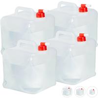 RELAXDAYS Faltkanister 4er Set, 10 l, Hahn, Schraubdeckel, Tragegriff, Wasserkanister Camping, BPA-frei, transparent/rot