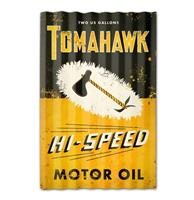 Fiftiesstore Tomahawk Hi-Speed Motor Oil Gegolfd Zwaar Metalen Bord 60 x 38 cm