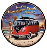 Fiftiesstore Volkswagen VW Huntington Beach Surfs Up Metalen Bord 36 cm