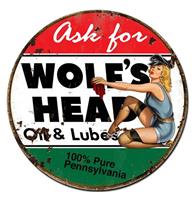 Fiftiesstore Ask For Wolf's Head Oil And Lubes Pin-Up Metalen Bord 76 cm