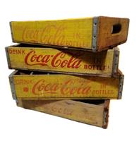 Fiftiesstore Originele Vintage Houten Coca-Cola Flessenkrat - Geel