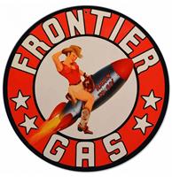 Fiftiesstore Frontier Gas Rocket Girl Zwaar Metalen Bord - 36 cm ø