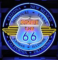 Fiftiesstore Route 66 All States Neon Verlichting Met Achterplaat XL 100 x 100 cm