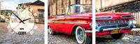 Conni Oberkircher´s Beeld met klok Red Toy - oldtimer II met decoratieve klok, vintage, auto, retro (set)