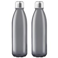 Bellatio 2x Stuks glazen waterfles/drinkfles zwart transparant met Rvs dop 500 ml -