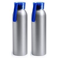 2x Aluminium drinkfles/waterfles met blauwe dop 650 ml -