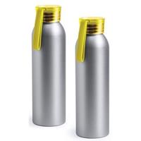 2x Aluminium drinkfles/waterfles met gele dop 650 ml -