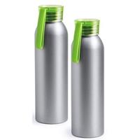 2x Aluminium drinkfles/waterfles met groene dop 650 ml -