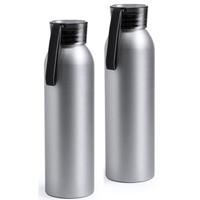 2x Aluminium drinkfles/waterfles met zwarte dop 650 ml -