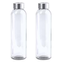 Bellatio 2x Stuks glazen waterfles/drinkfles transparant met Rvs dop 550 ml -