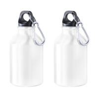 Bellatio Design 2x Stuks aluminium waterfles/drinkfles wit met schroefdop en karabijnhaak 330 ml -