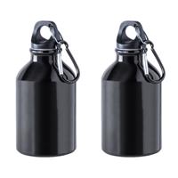 Bellatio Design 2x Stuks aluminium waterfles/drinkfles zwart met schroefdop en karabijnhaak 330 ml -