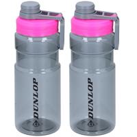 Dunlop 2x Bidon/drinkfles transparant roze 1100 ml -