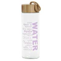 Items Glazen waterfles/drinkfles roze transparant met touwtje 580 ml -