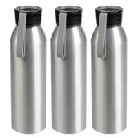 Bellatio 3x Stuks aluminium waterfles/drinkfles zilver met grijze kunststof schroefdop 650 ml -
