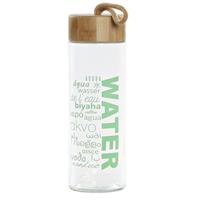 Items Glazen waterfles/drinkfles groen transparant met touwtje 580 ml -