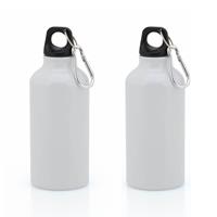 2x Stuks aluminium waterfles/drinkfles wit met schroefdop en karabijnhaak 400 ml -