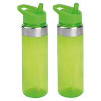 Set van 2x stuks groen/transparant drinkfles/waterfles 650 ml -