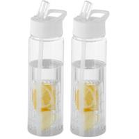 2x Witte drinkflessen/waterflessen met fruit infuser 740 ml -