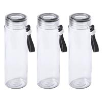 Bellatio 3x Stuks glazen waterfles/drinkfles transparant met schroefdop zwart handvat 420 ml -