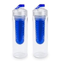 2x Drinkfles/waterfles met fruitfilter blauw 700 ml -