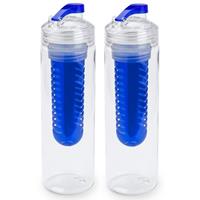 2x Blauwe drinkfles/waterfles met fruit infuser 700 ml -