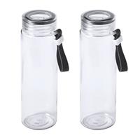 Bellatio 2x Stuks glazen waterfles/drinkfles transparant met schroefdop zwart handvat 420 ml -