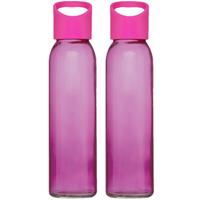 4x stuks glazen waterfles/drinkfles transparant roze met schroefdop met handvat 500 ml -
