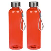 2x Rode drinkflessen/waterflessen met RVS dop 550 ml -