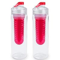 2x Rode drinkfles/waterfles met fruit infuser 700 ml -