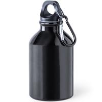 Bellatio Aluminium waterfles/drinkfles zwart met schroefdop en karabijnhaak 330 ml -
