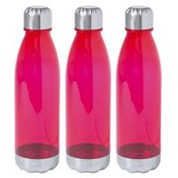Bellatio 3x Stuks kunststof waterfles/drinkfles transparant rood met Rvs dop 700 ml -
