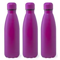 Bellatio 3x Stuks Rvs waterfles/drinkfles fuchsia roze met schroefdop 790 ml -