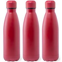 Bellatio 3x Stuks Rvs waterfles/drinkfles rood met schroefdop 790 ml -