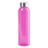 Bellatio Glazen waterfles/drinkfles fuchsia roze transparant met RVS dop 500 ml -