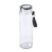 Bellatio Glazen waterfles/drinkfles transparant met schroefdop zwart handvat 420 ml -