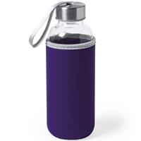 Bellatio Glazen waterfles/drinkfles met paarse softshell bescherm hoes 420 ml -