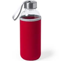 Bellatio Design Glazen waterfles/drinkfles met rode softshell bescherm hoes 420 ml -