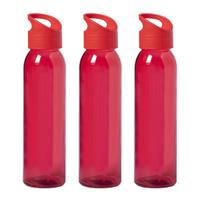 Bellatio 3x Stuks glazen waterfles/drinkfles rood transparant met schroefdop met handvat 470 ml -