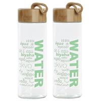 Items 2x stuks glazen waterflessen/drinkflessen groen transparant met touwtje 580 ml -