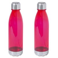 Bellatio 2x Stuks kunststof waterfles/drinkfles transparant rood met Rvs dop 700 ml -