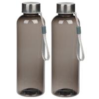 2x Grijze drinkflessen/waterflessen met RVS dop 550 ml -